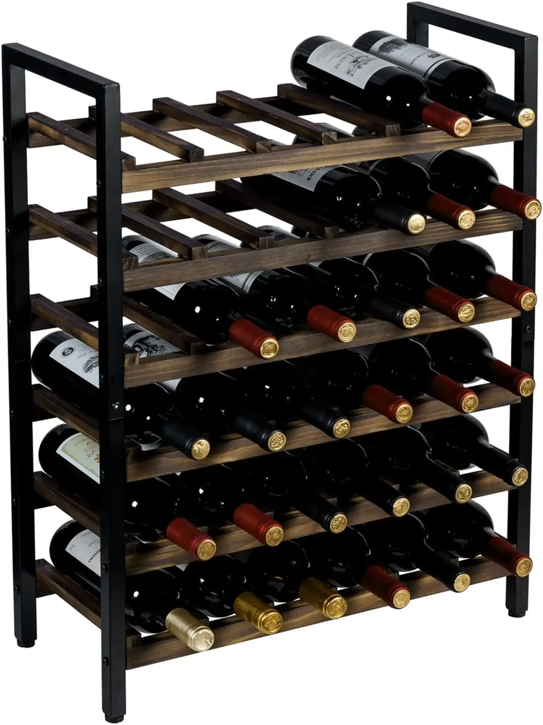 Wine Rack Freestanding Floor Stand, 6 Tier Wine Bottle Shelf - Holds up to 36 Bottles (Solid Wood)