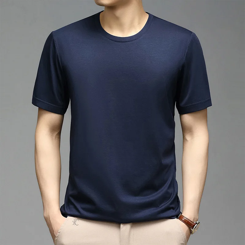 Newest Xiaomi ice silk t-shirt men\'s summer skin-friendly breathable simple casual round neck solid color short sleeves