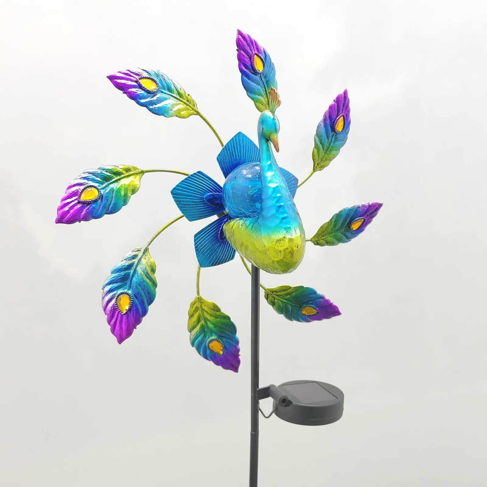 Metal Wind Spinner Solar Light Garden Peacock Stake Outdoor Waterproof LED Decoration for Walkway Patio Landscape Art