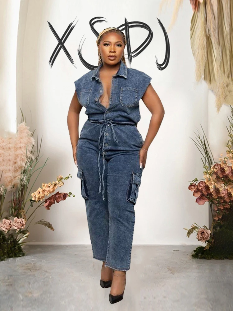 Jumpsuit Women Jeans Elastic Waist One Piece Summer Denim Jumpsuit Sleeveless Sexy and Elegant Stretchy Jumpsuit Straight Pant