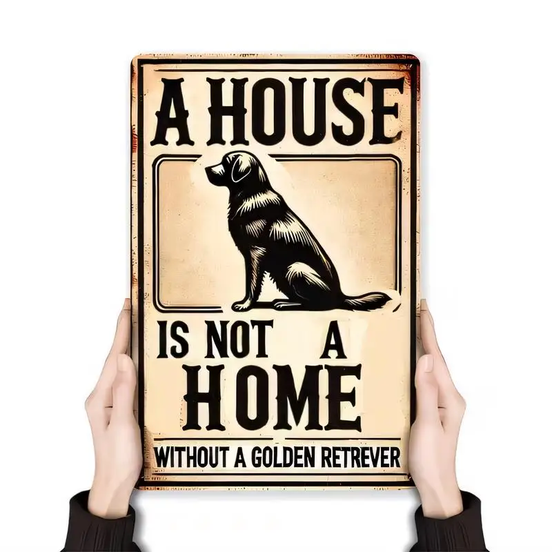 Vintage Iron A House Is Not A Home Golden Retriever Retro Wall Decor - 20x30cm, Rustic Pet Art for Dog Lovers, Home/Bar, Durable