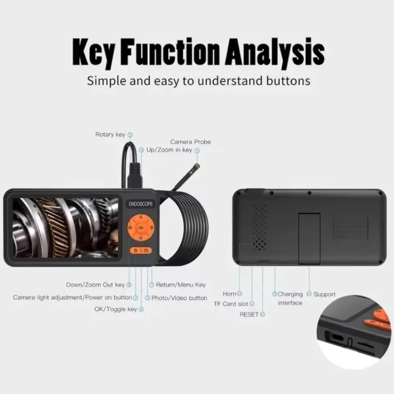 2025T29 handheld endoscope camera 4.5' screen 8mm Dual lens 5M pipe inspection camera engine inspection camera industrial boresc