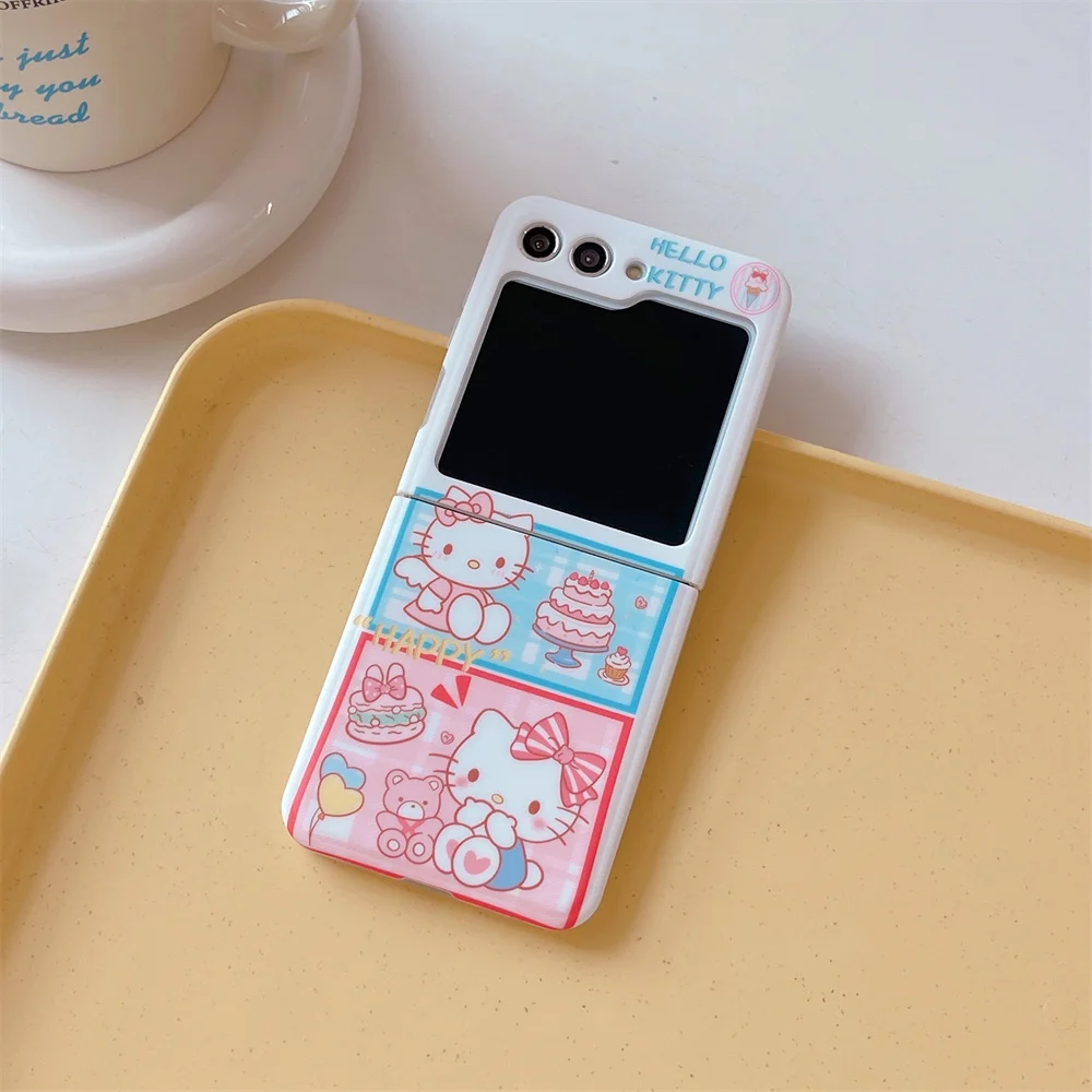 لطيف الكرتون أنيمي دور الحالات الهاتف ، مرحبا كيتي ، لينة شاشة قابلة للطي ، مسنده غطاء لسامسونج غالاكسي Z الوجه 3 ، ZFlip 4 ، 5G ، Hot