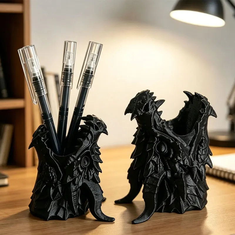3D Printed Gothic Desk Organizer Gift Desktop Decor Creative Pen Stand Sculpture Office Home Dragon Head Pen Holder