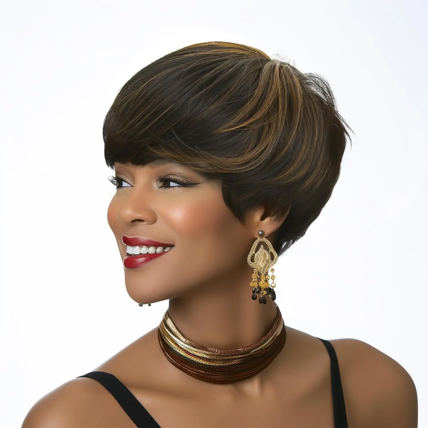 Short Wigs for Black Women Natural Straight Short Red Pixie Cut Wigs for Black Women Synthetic Short Pixie Wigs Ombre Black Mixe