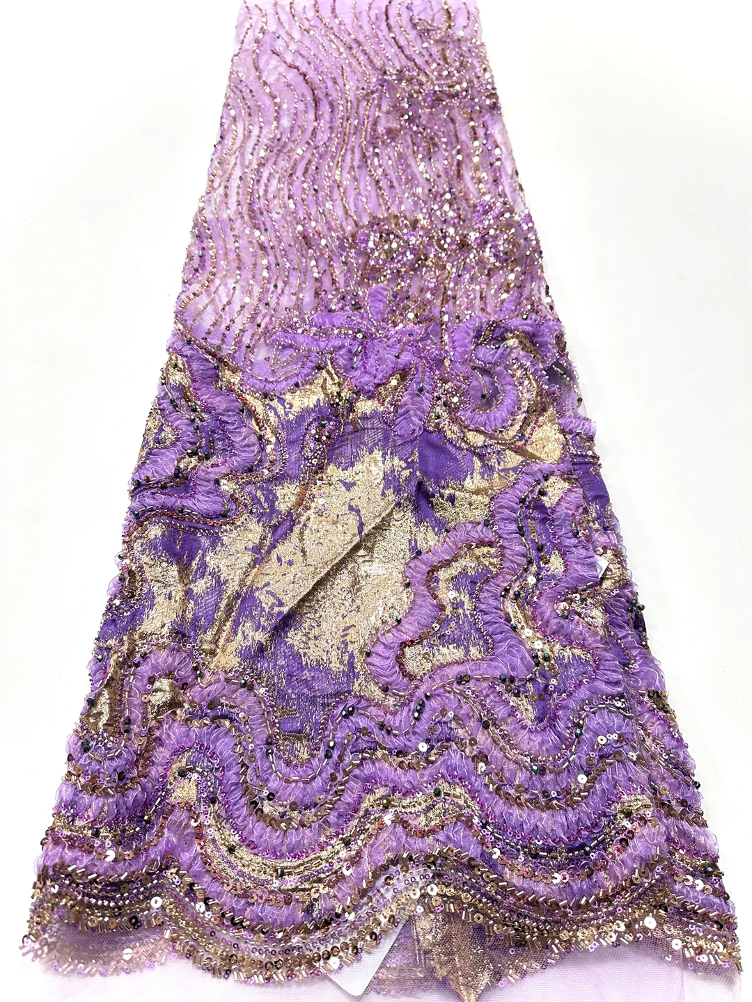 

2026 African Mesh Net Lace With Sequins High Quality Purple Nigerian Embroidery French Beads Tulle Lace Fabric For Wedding Dress
