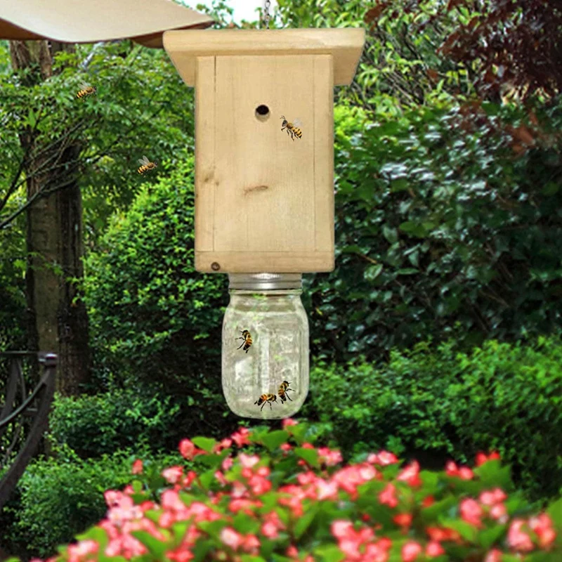 

Wasp Traps Outdoor,Easy To Use Natural Log House Style Carpenter Bee Trap - Bee Catcher Hornet Trap For Garden Durable