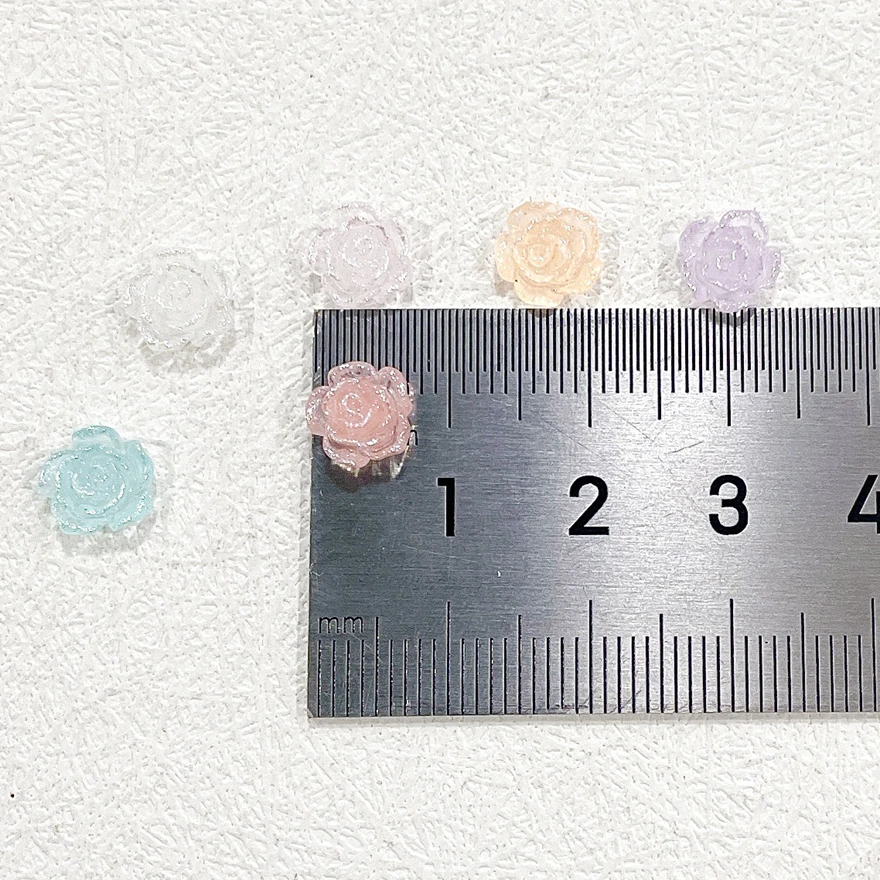 30PCS 8MM 3D Acrylic Flowers Nail Art Accessories Glow In The Dark UV Light Sensitive Charms Rose Glitter Nail Decorations Parts