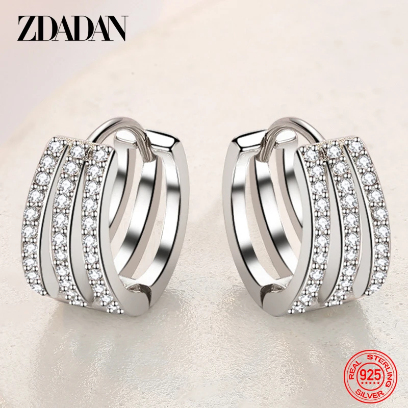 ZDADAN 925 Sterling Silver Hollow Zircon Hoop Earring For Women Girls Fashion Jewelry