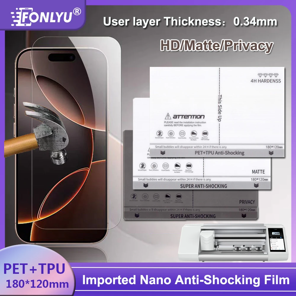 

FONLYU HD Matte Privacy Anti-Shocking Hydrogel Film For Cellphone Screen Protector Explosion-proof Thick Movies for Cut Machine