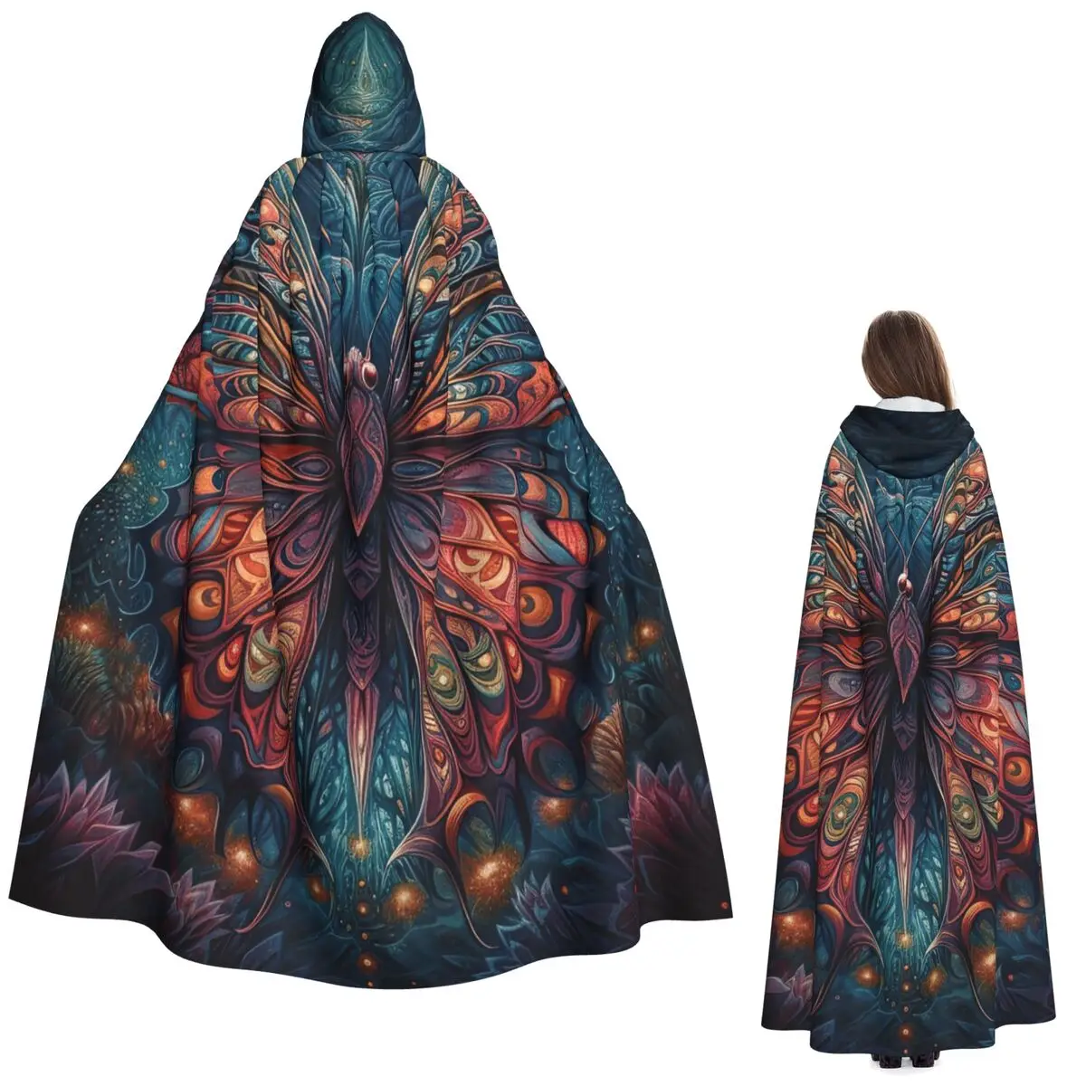 

Moonlight Butterfly Elegant Victorian-Inspired Long Hooded Cloak Witch Medieval Costume Cosplay Cape HalloweenCoat Adult Unisex