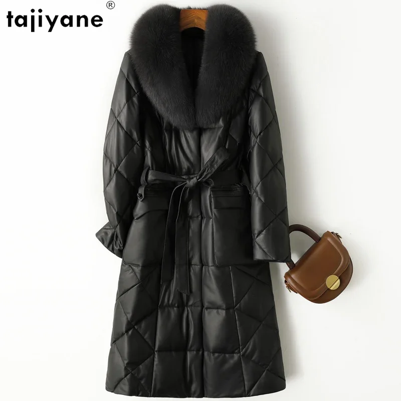 

Tajiyane 90% White Goose Down Jacket Women Winter Autumn 2023 Genuine Sheepskin Coat Mid-length Down Coats Parkas Fox Fur Collar