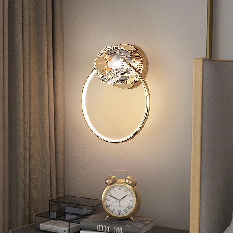 

Light Luxury Creative Modern Design Crystal Crystal Ring Aisle Corridor Living Room Background Wall Bedroom Bedside Wall Lamp