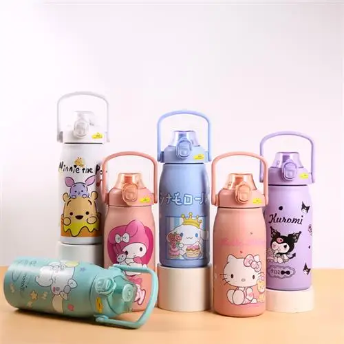 New Sanrio Y2k Hello Kitty Kuromi Cinnamoroll Thermos Cup Water Bottle 1200ml Anime Kawaii Cute School Children Student Portable