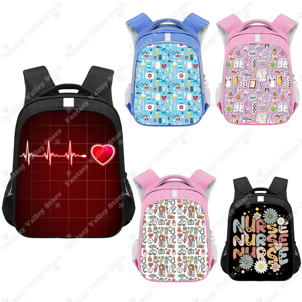 Zaino con stampa ospedaliera ECG del fumetto per adolescenti ragazzo ragazza bambini borse da scuola medico infermiera stetoscopio medico zaino per