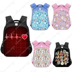 Cartoon ECG Hospital Print Backpack for Teenager Boy Girl Children School Bags Doctor Nurse Medical Stethoscope Syringe Rucksack
