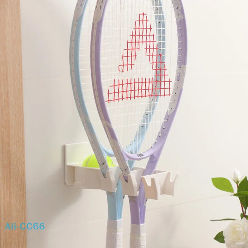 

【C】Wall Mounted Badminton Racket Holder Punch Free With Ball Hanger 3-Slots Storage Rack For Tennis Pickleball Ping Pong Paddle