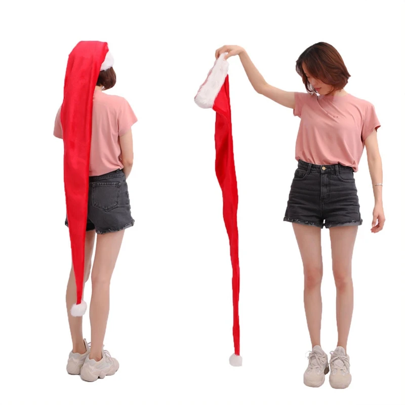 Super Long 155cm Funny New Year Christmas Hat Red Plush Santa Hats for Adult Christmas Caps Festive Xmas Party Decorations Gifts