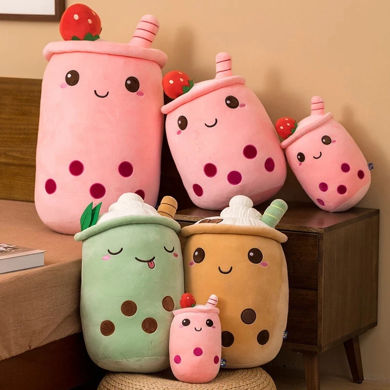 Cute Boba Plush Cartoon Bubble Tea Cup Shaped Pillow With Suction Tubes Real-life Stuffed Soft Back Cushion Funny