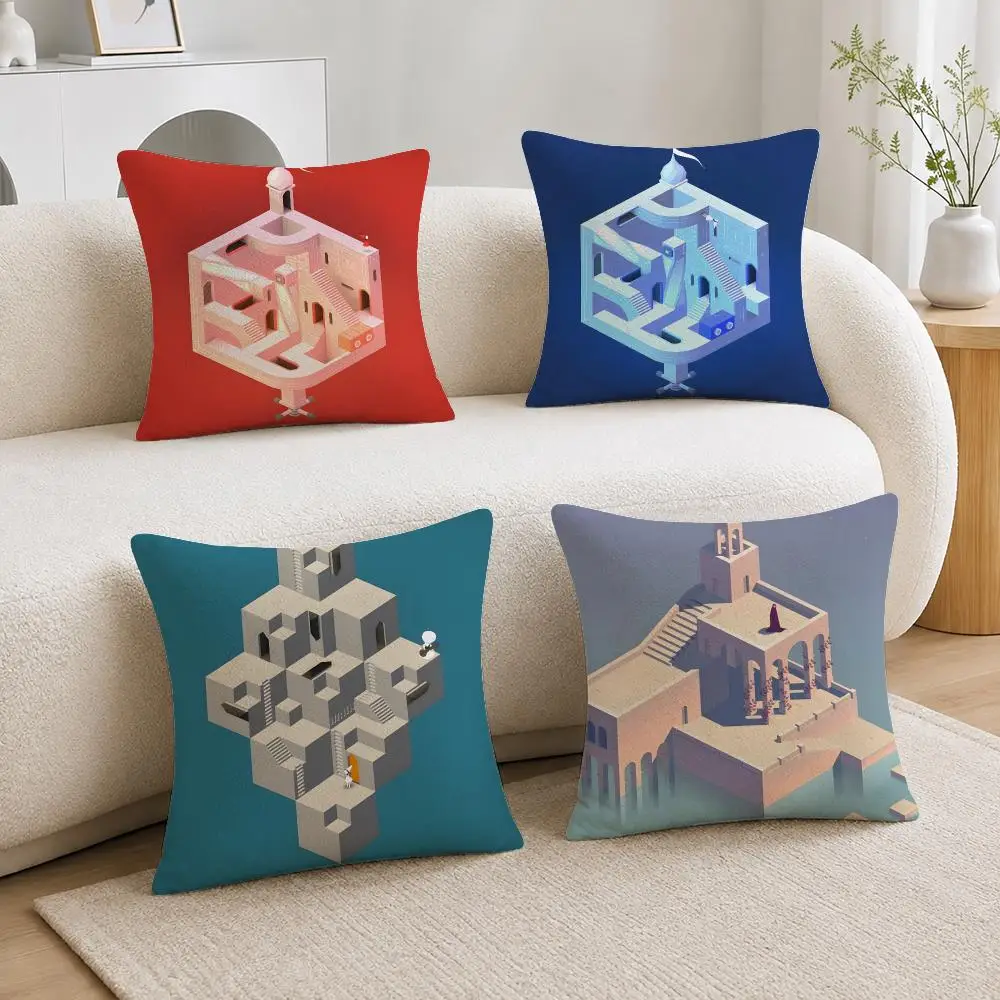 Game Monument Valley Cushion Cover Soft Plush Cushion Covers Fluffy Throw Pillow Cases for Sofa Bedroom Home Decor