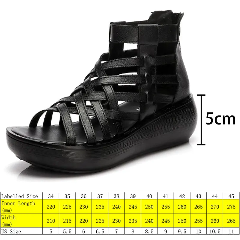 Koznoy New In Women Boots 5cm Genuine Leather Classic Basic Ladies Platform Wedge Ankle ZIP Summer Sandals Slippers ROME Shoes