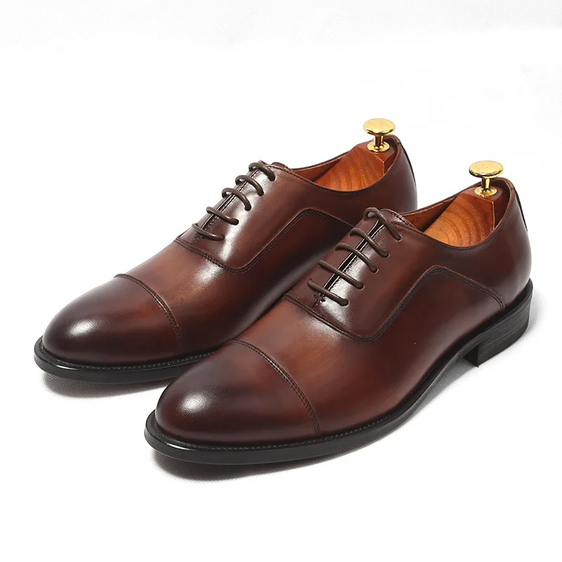 

Men's vintage real leather shoes cowhide brown Casual shoes gentlemen Oxford Brogue Derby shoes