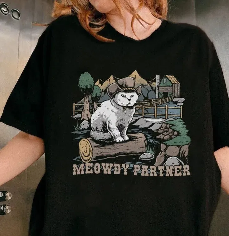 Meowdy Partner T-Shirt, Gift For Cat Lovers, Cowboy Tee, Howdy Partner Funny Tee