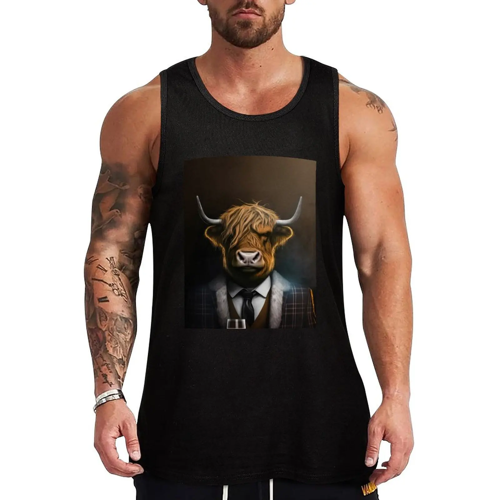 

Scottish highland cattle drink whiskey Tank Top Retro Print Tank Top Vintage Graphic Sleeveless