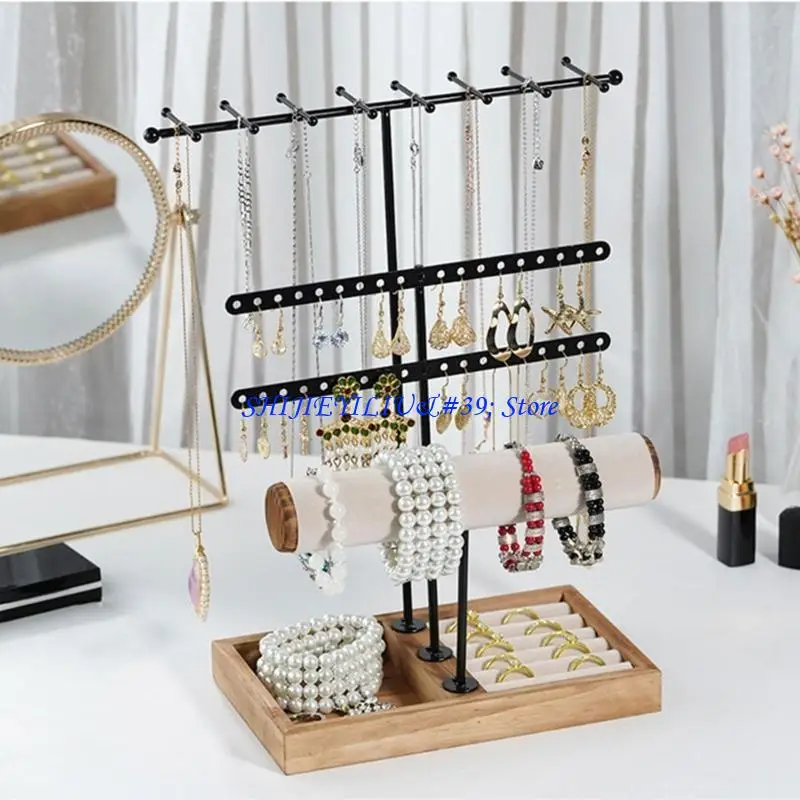

E21F Adjustable Jewelry Stand Multifunctional Jewelry Display Holder Necklace Display Stand Rings Holder Suitable for Desktop
