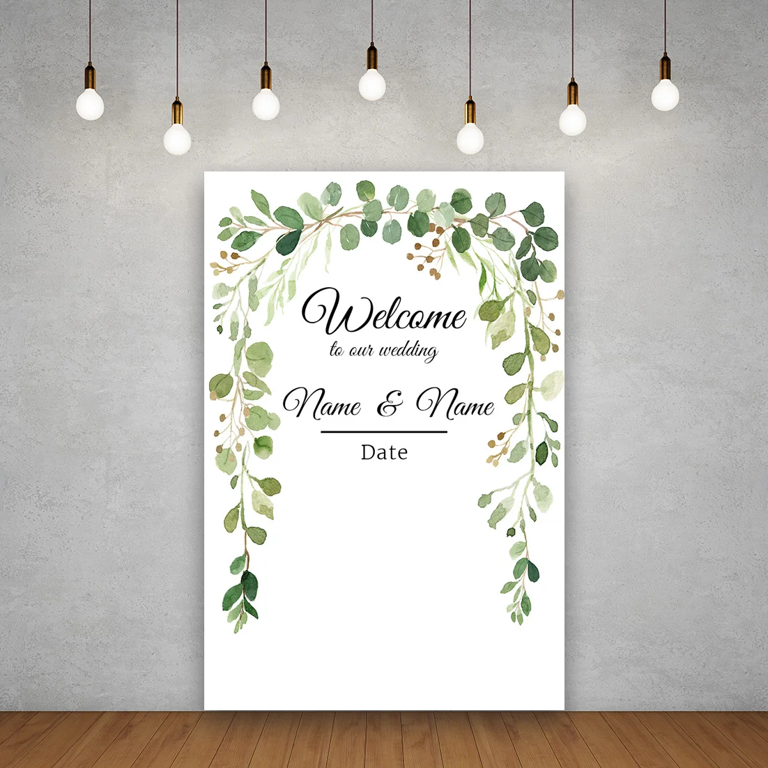 Custom Name Welcome to Wedding Photography Backdrop Leaves White Flowers Background Bridal Wedding Baptism Party Banner Decor