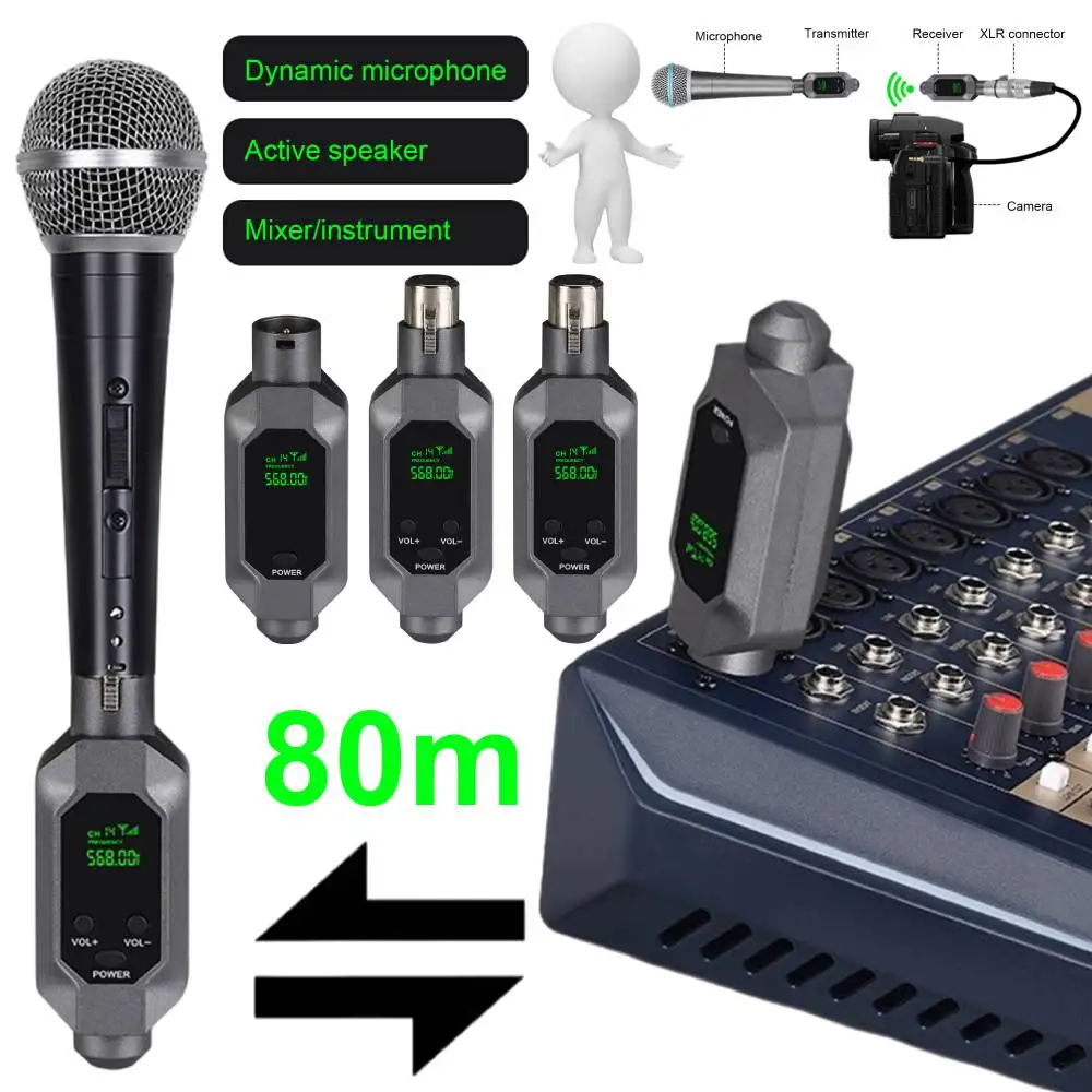 Wired To Wireless Microphone Converter Plug and Play Microphone Transmitter Receiver for Condenser/Dynamic Mics Audio Interface