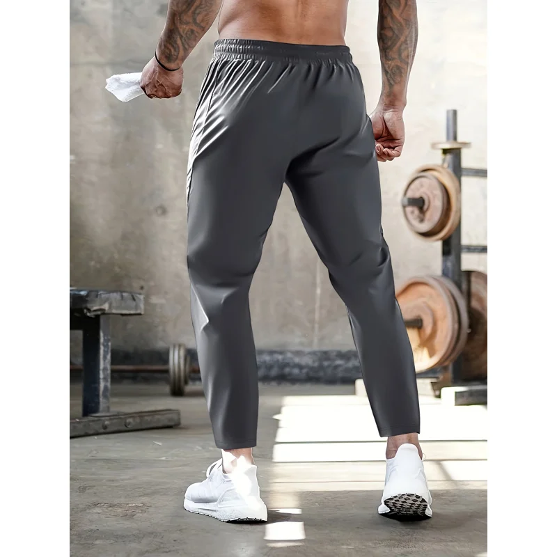 Men's Casual Pants High Elastic Fiber Drawstring Zipper Pocket Quick Dry Sports Pants Baggy Joggers Football Hiking Man Fishing