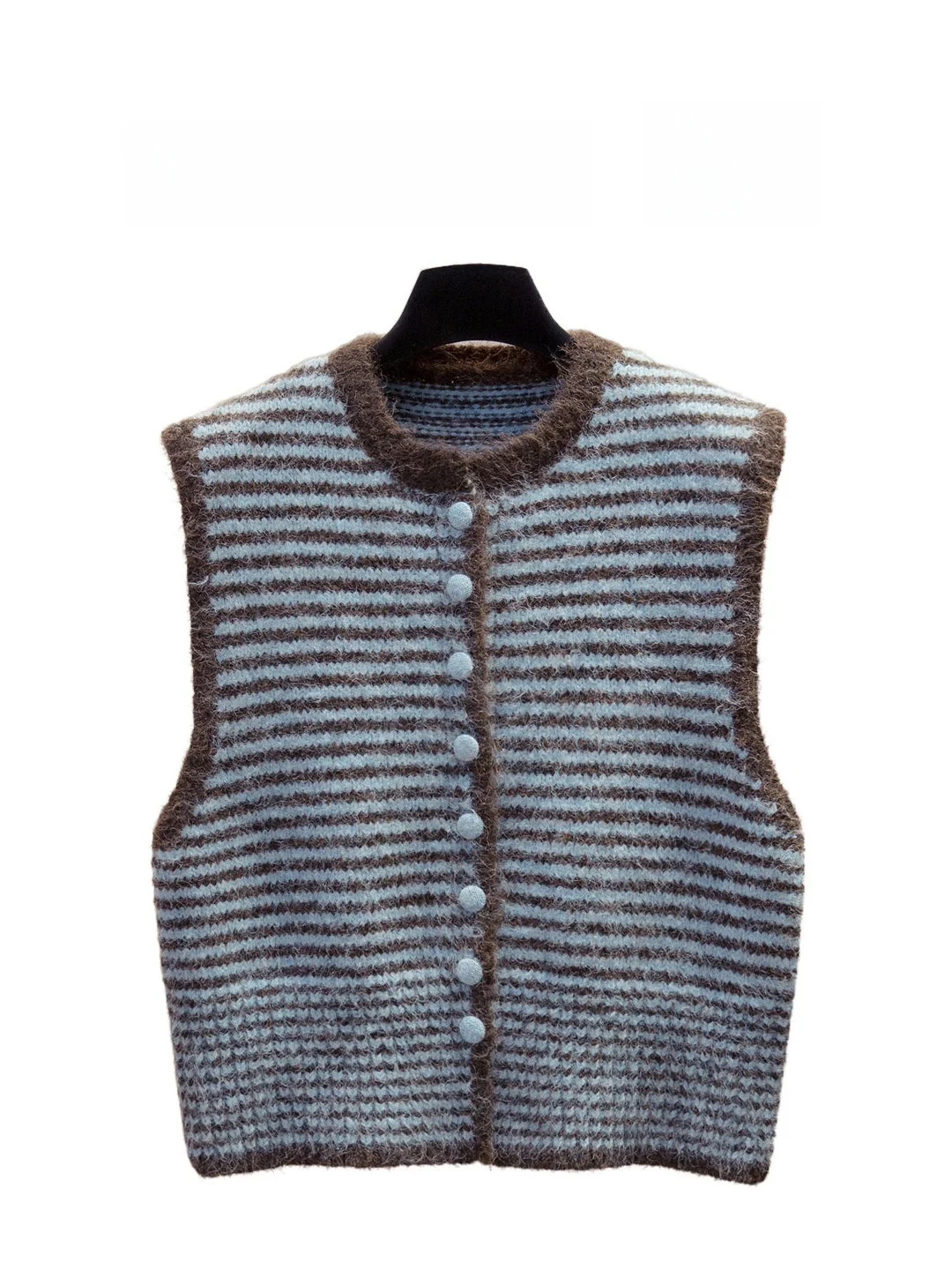 

Korean Sle Striped round Ne ort Knitted Cardigan Vest Women's Faionable Autumn Winter Outerwear No Brand Commute Sle
