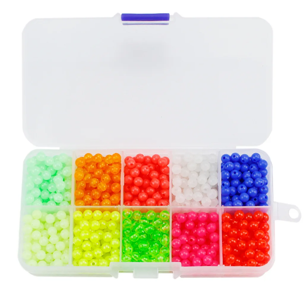 1000pcs Fishing Space Beans Luminous Round Float Balls Stopper Glow Rigging Beads Plastic Tackle Lure Accessories with Box