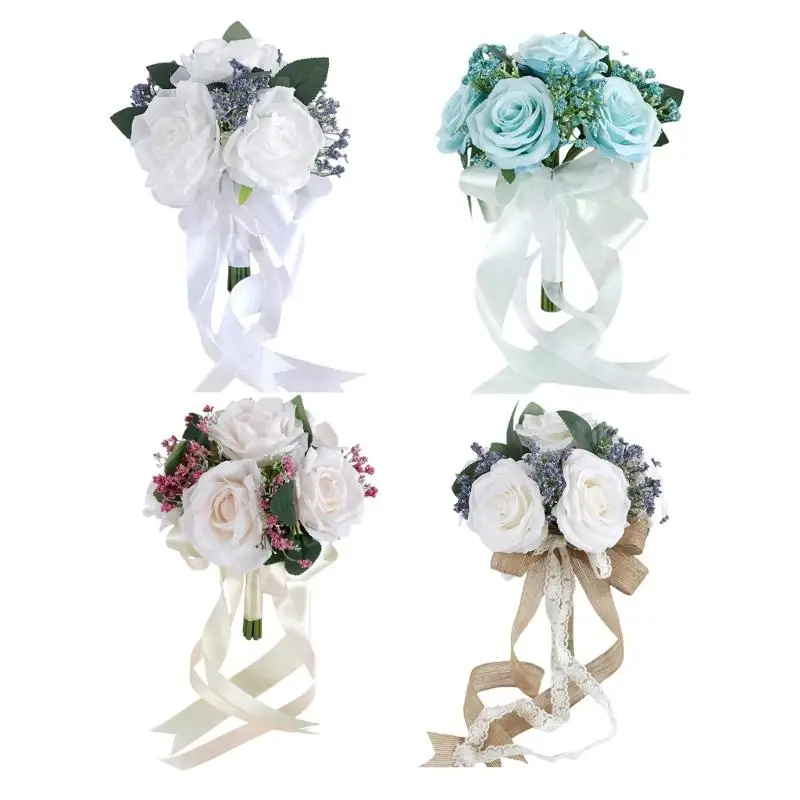 

Elegant Artificial Silk Rose Bridal Bouquet for Wedding Ceremony Stylish Bride Handheld Flower Decoration Party Jewelry