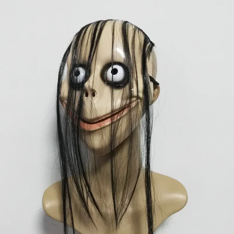 Halloween Horror with Long Hair Cosplay Female Ghost Mask Roleplay MO Masks Funny Mask V-shaped Mouth Mask Party Tricky Toys