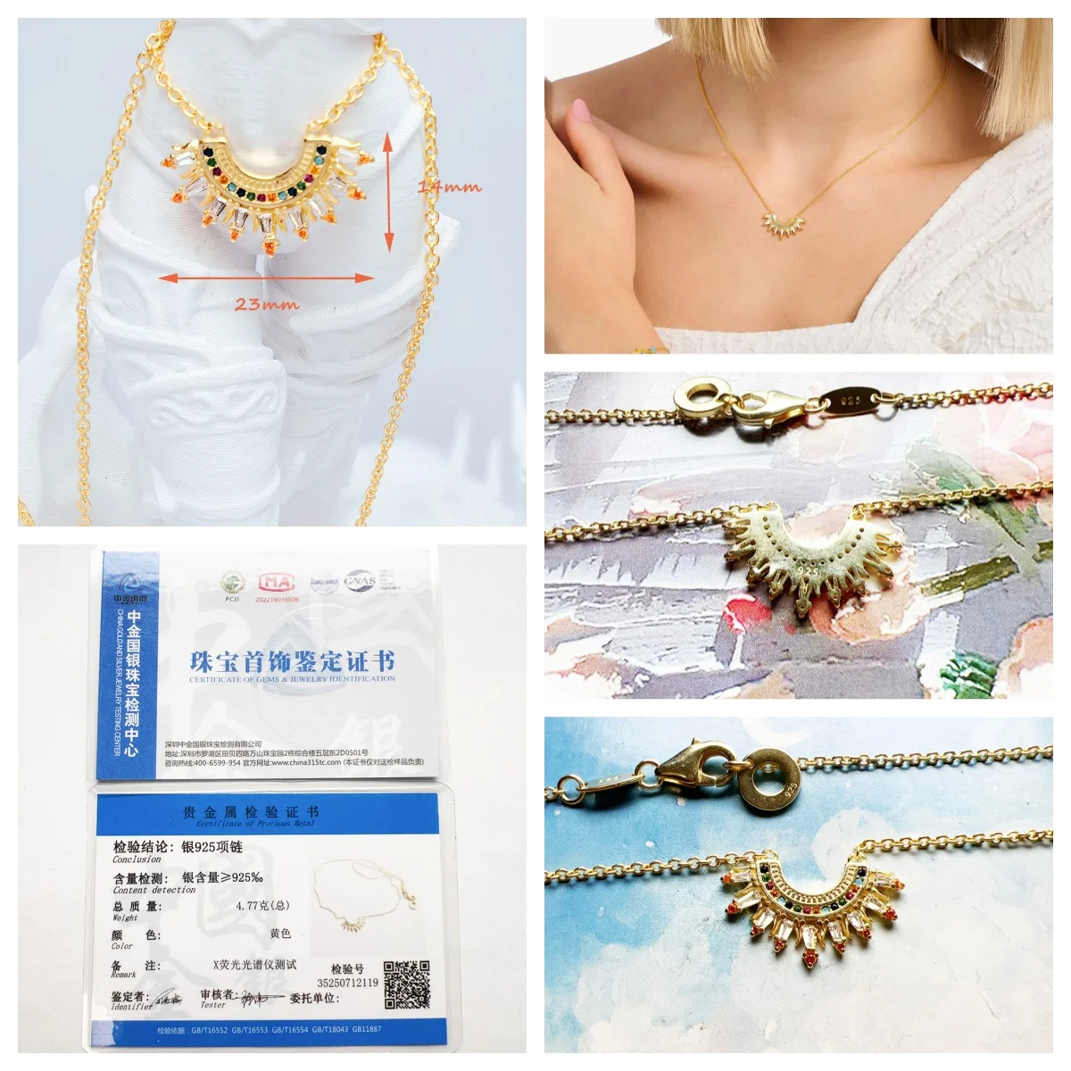 Colourful Sun Beams Phoenix Wings Snowflake Flower Necklace New Link Chain Fine Jewelry 925 Stering Silver Trendy Gift For Women - Detail 1