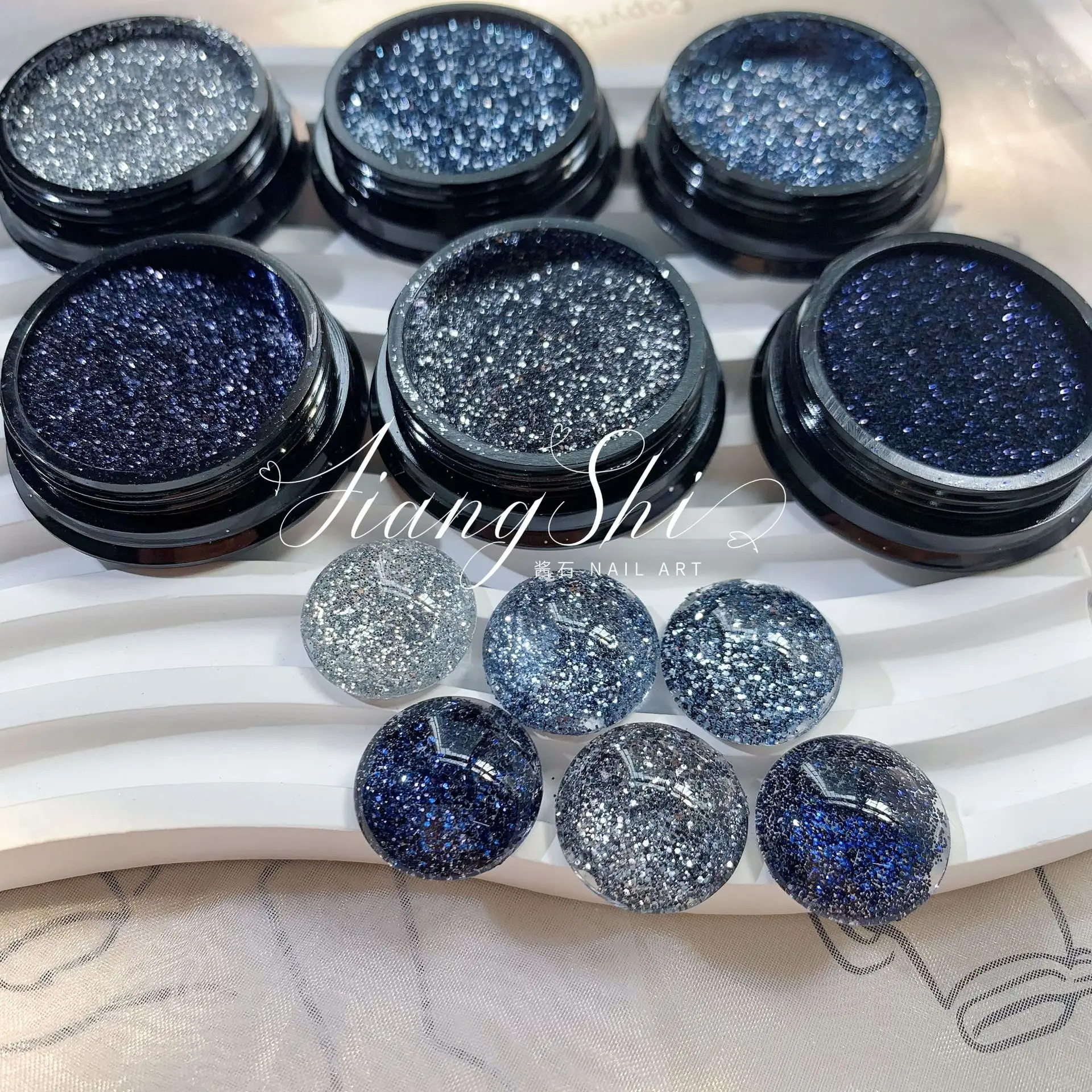 

1SET 6 Color Blue Black Fine Sparkling Light Luxury Woolen Powder Nail Glitter Winter Steady Nail Powder Accessories Art Shiny