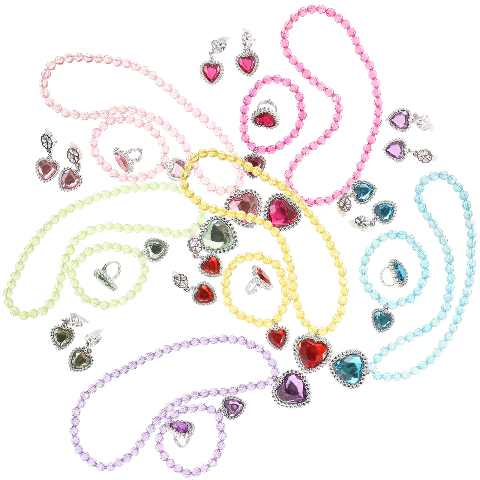 6 Sets Clothing Necklace Bracelet Ring Child Dress up Jewelry for Girls 4-6 Plastic Toddler