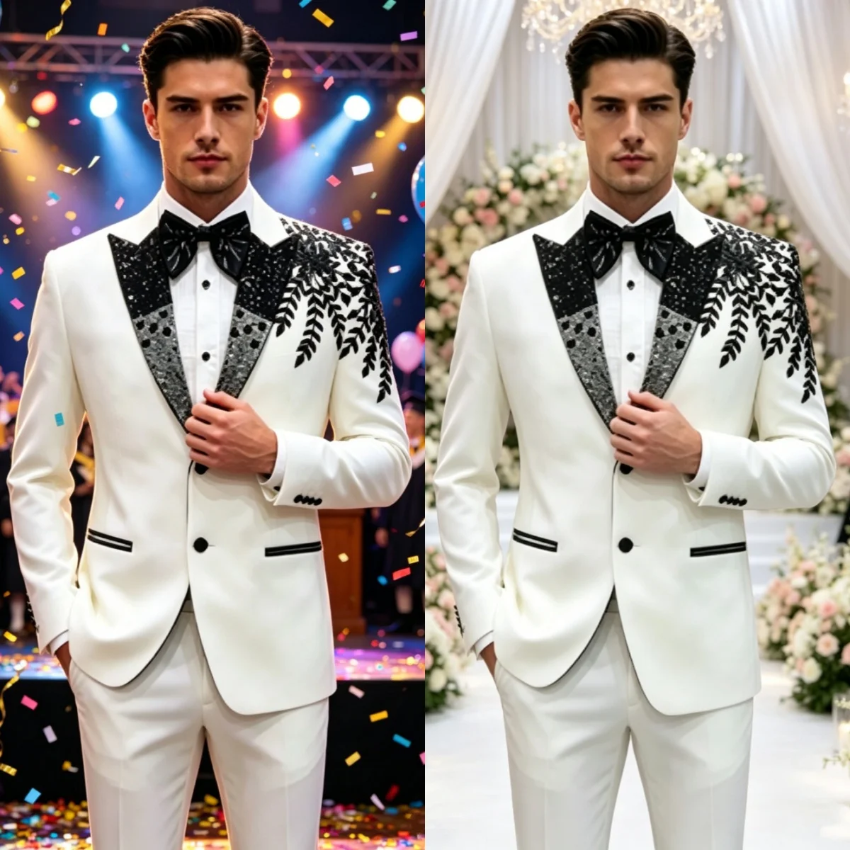 Exquisite Wedding Tuxedos Plus Size 2 Piece Set Men Suit Beaded Single Breasted For Groom Evening Graduate Blazers Customized