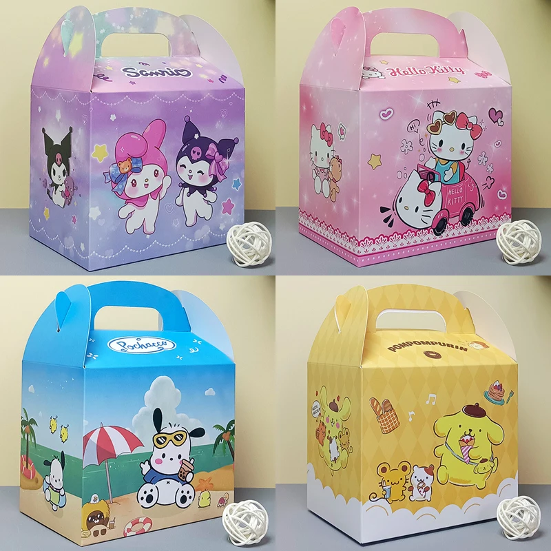 

Hello Kitty Box Kuromi Gift Bags Party Favors Birthday Party Decorations Purin Paper Handle Candy Box Baby Shower For Kids