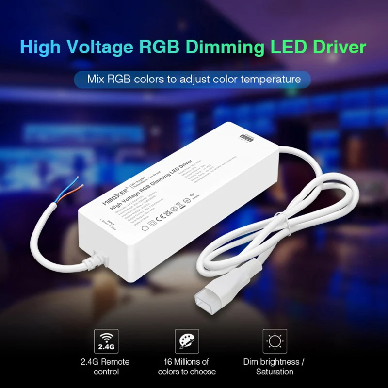 

Miboxer RGB Dimming High Voltage LED Driver for RGB Strip Light Tape AC 220V-240V HF3-P400V210 2.4G RF Remote/APP/Voice Control