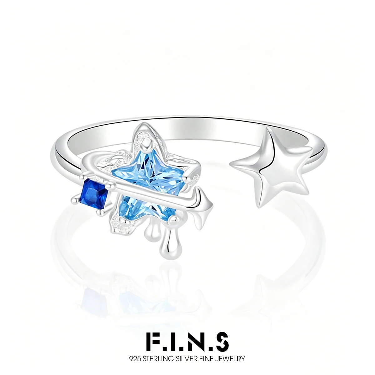 

F.I.N.S Original S925 Sterling Silver Ring For Women Liquid Shaped Blue Zircon Star Open Adjustable Finger Fine Jewelry Gifts