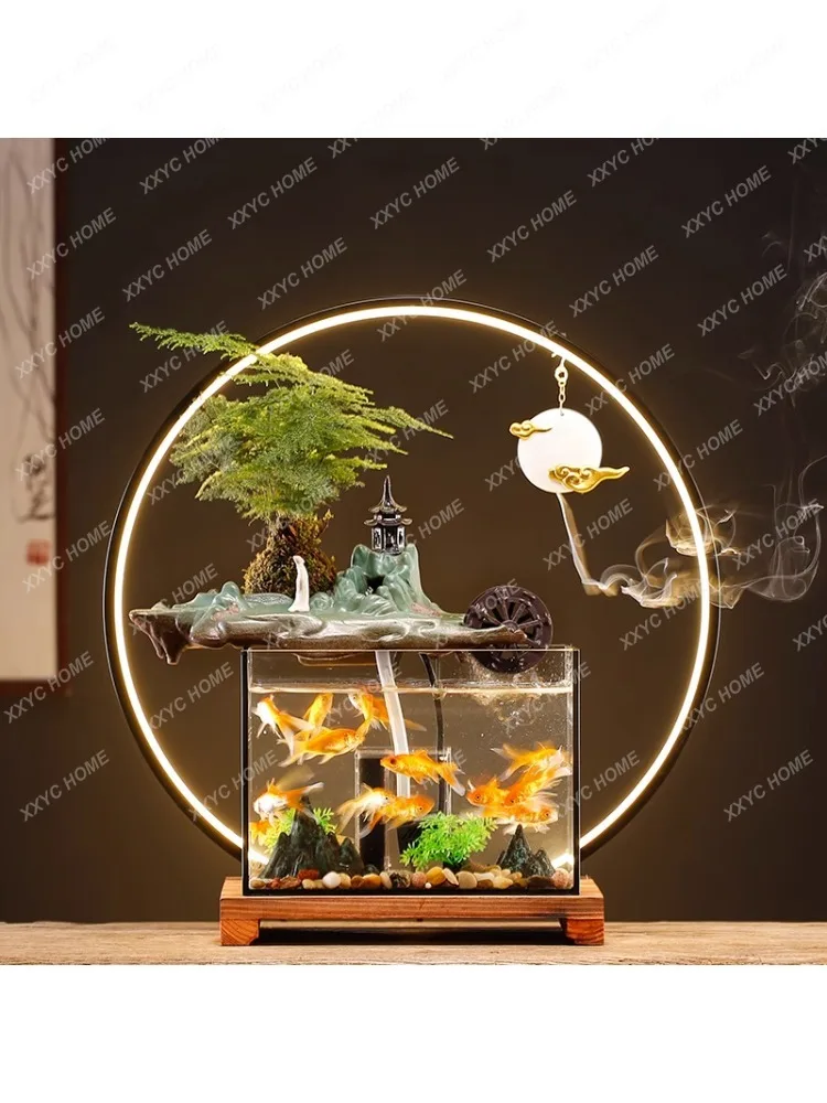 Ultra-White Glass Small Fish Globe Circulating Water Hallway Aquarium Landscape Decoration Ornaments