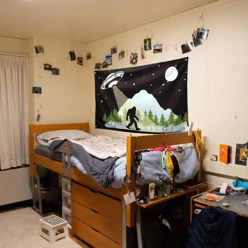 Bigfoot Flag UFO Sasquatch Flag Cool Funny Flags Banner 3x5 Ft Wall Meme Flags Outdoor Indoor Room Guys College Dorm Man Cave
