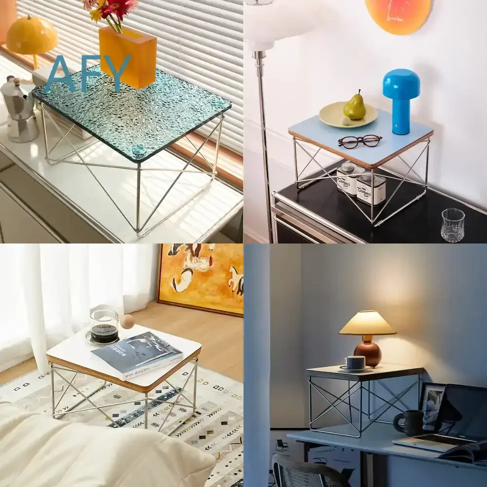 Nordic Side Table for Stainless Steel Vintage Living Room Fireproof Rubber Board Low Table for Bauhaus Style Furniture