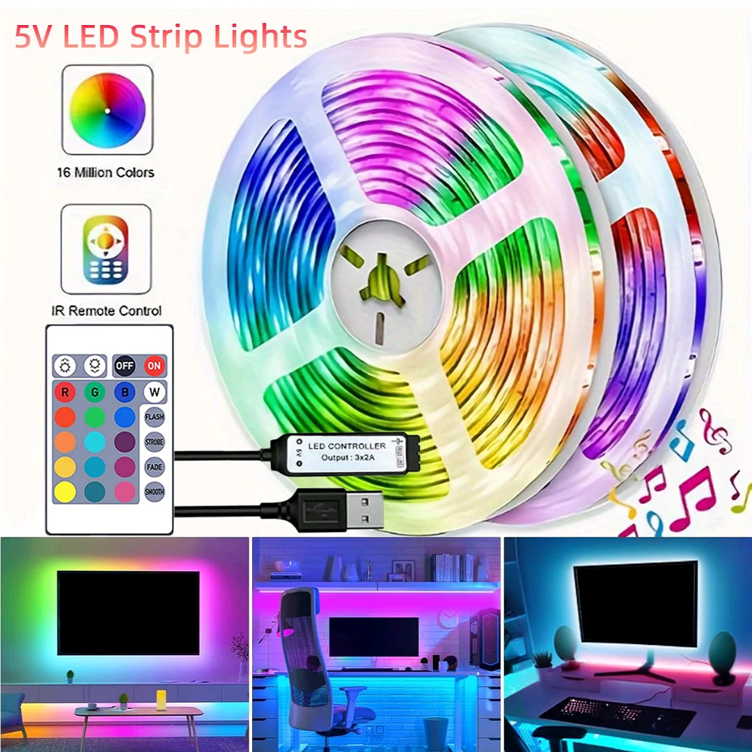 4-16ft Led Lights For Bedroom, LED Strip Lights With Remote Control RGB LED Strip, LED Lights For Room Home Party