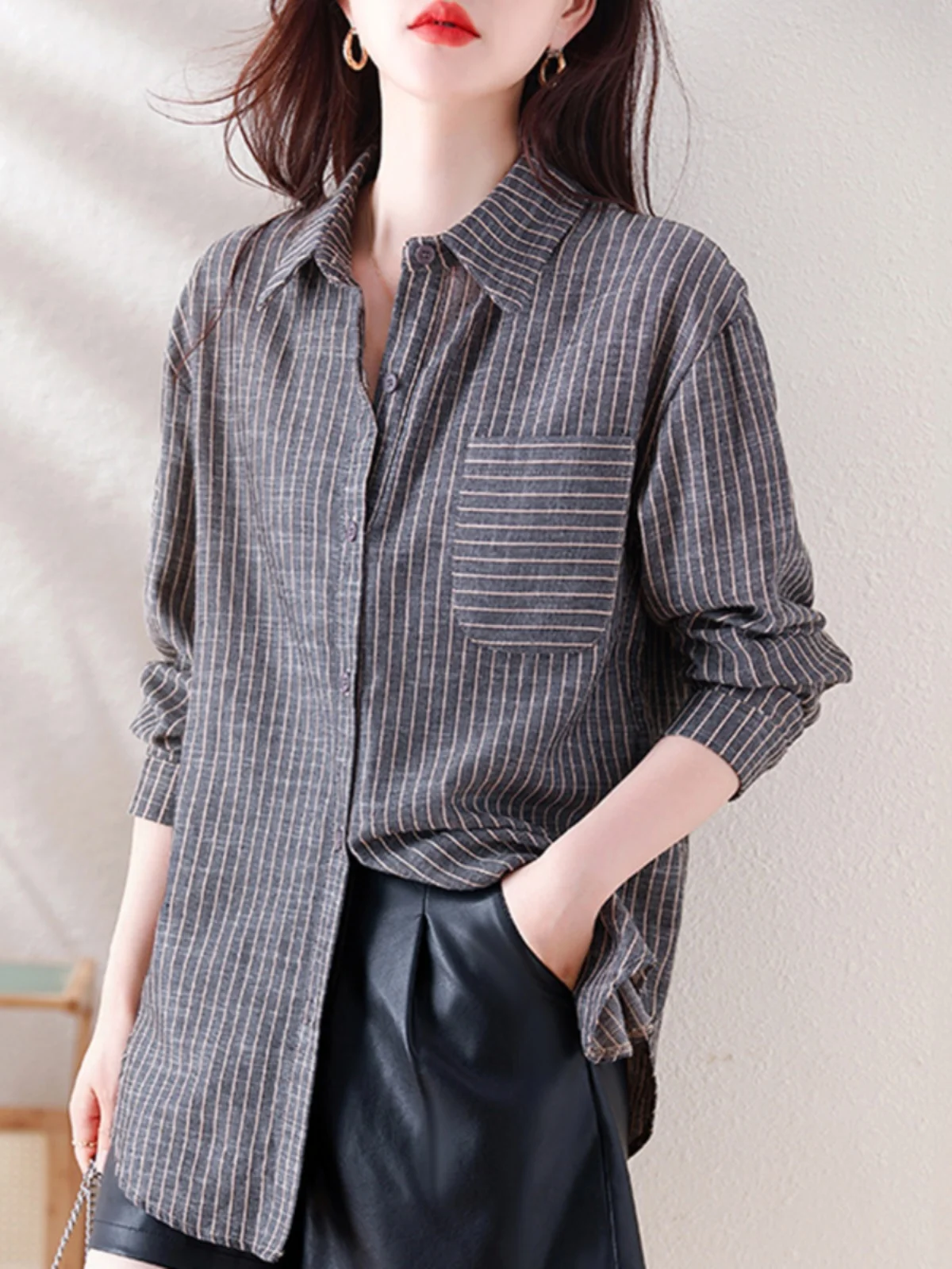 

Faionable Ladies Long Sve irt Base Layer, весна 2024, новый топ большого размера для поездок на работу, прямой крой, смесь хлопка