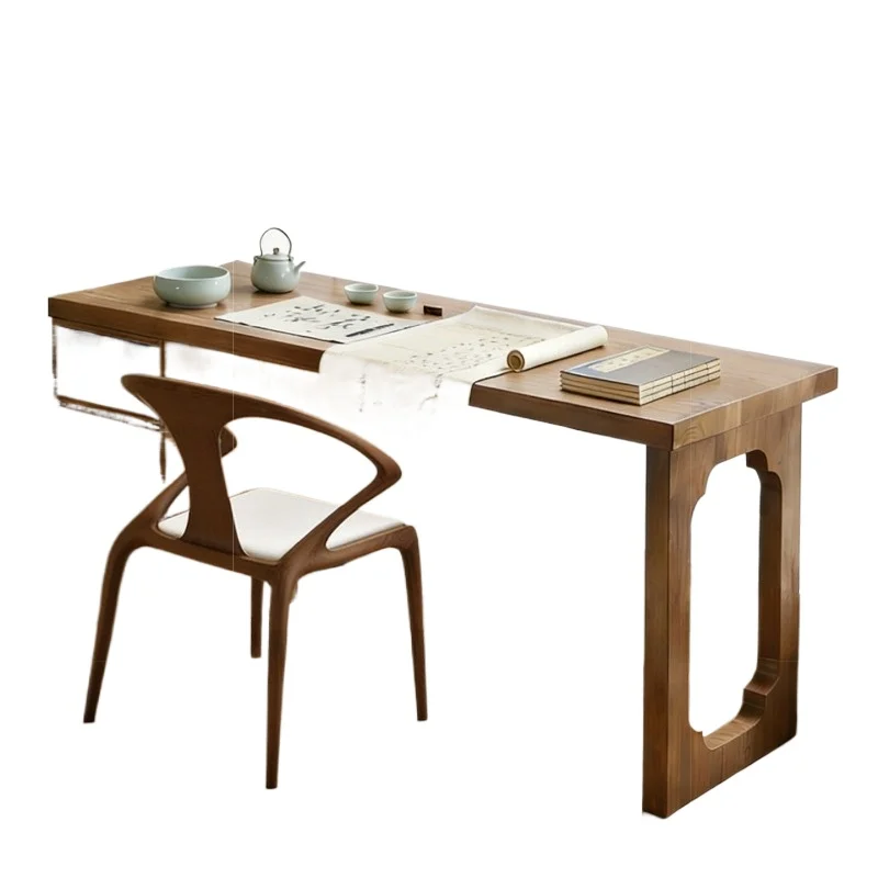 Song's aesthetic style solid wood desk, with drawers, home log learning and writing, living room against the wall
