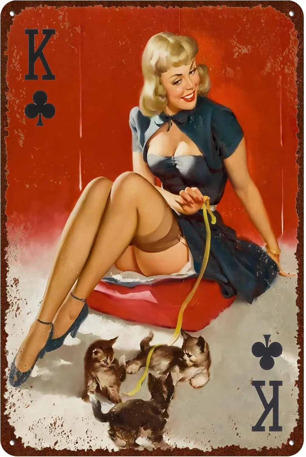 Vintage Poker King of Club Sign, Pin Up Girl Metal Sign Game Room Home Decorative Signs -aluminum